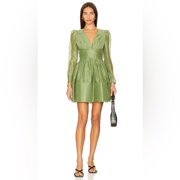 ZIMMERMANN Lyrical Cross Over Mini Dress in Fern - Picture 1 of 6